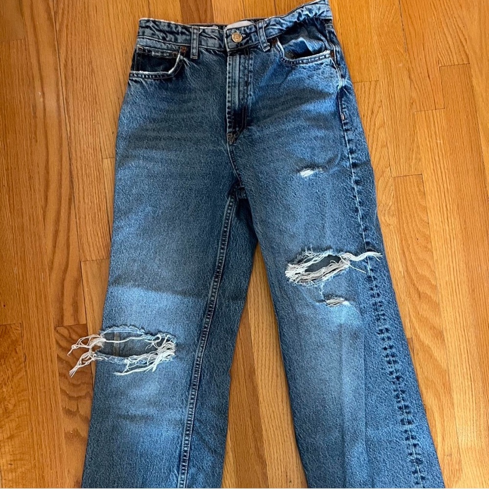 Zara High Waisted Ripped Jeans